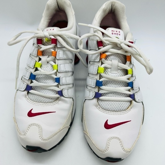 NIKE SHOX 2013 WHITE YOUTH ATHLETIC SHOES WITH RAINBOW HIGHLIGHTS SIZE 7Y - Picture 3 of 14